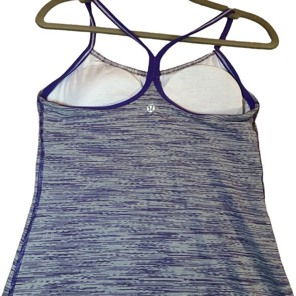 Lululemon Power Yoga Racerback Tank Top Purple Stripe Fitted Built in Bra 2-in-1 - Picture 4 of 9